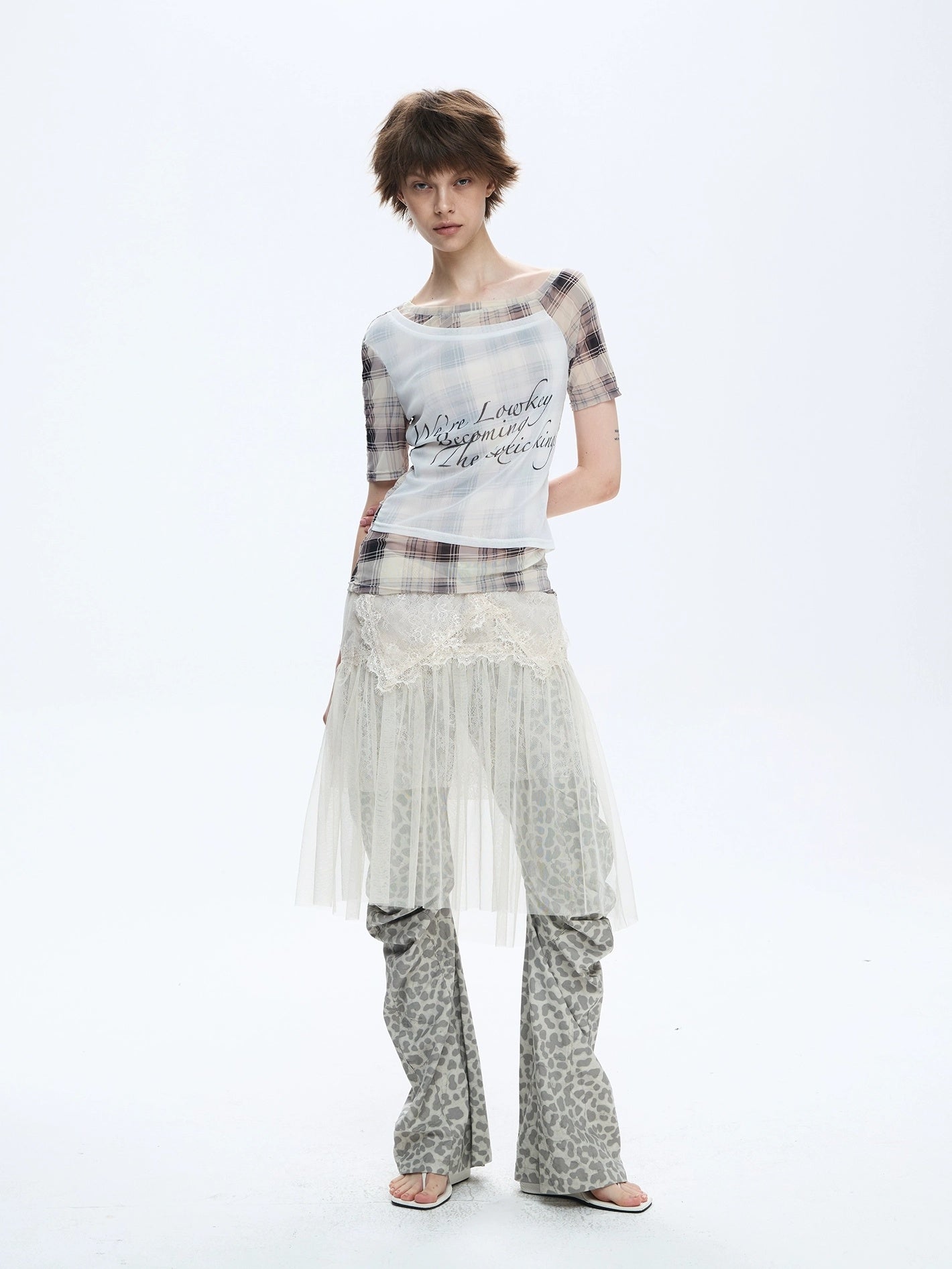 FULLTIDE Asymmetrical Streetwear Straight Leg Loose Natural Waist Cotton Gray Women Pants