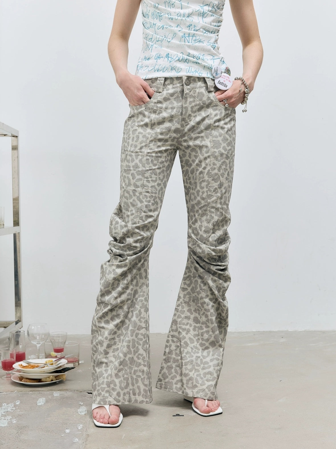 FULLTIDE Asymmetrical Streetwear Straight Leg Loose Natural Waist Cotton Gray Women Pants