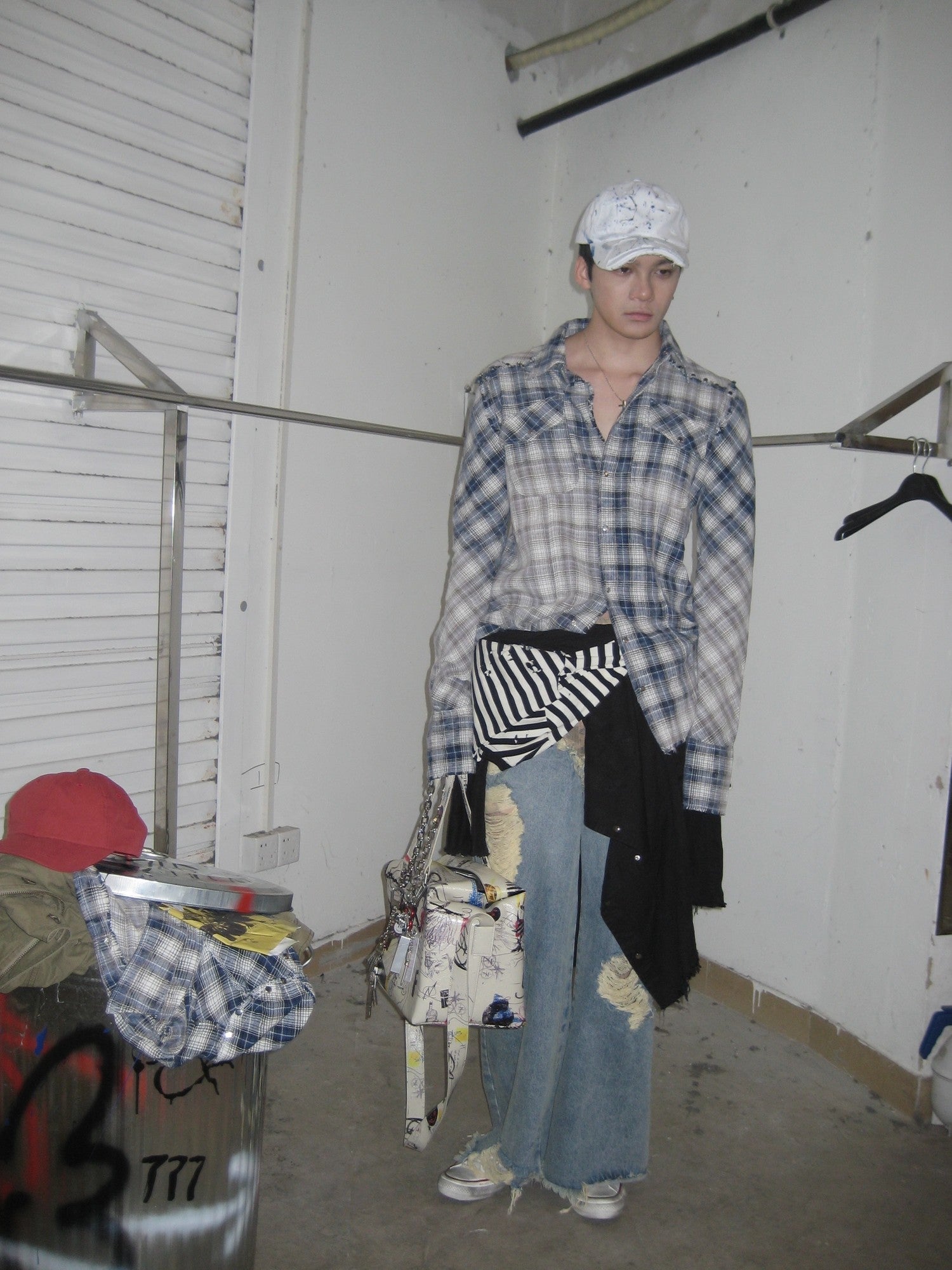 FULLTIDE Belt Print Tote Casual Minimalist Large Unisex Pvc Synthetic Graffiti Beige Bag