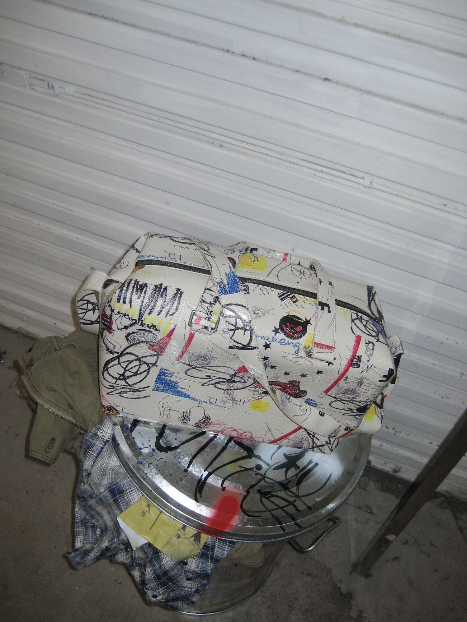 FULLTIDE Belt Print Tote Casual Minimalist Large Unisex Pvc Synthetic Graffiti Beige Bag