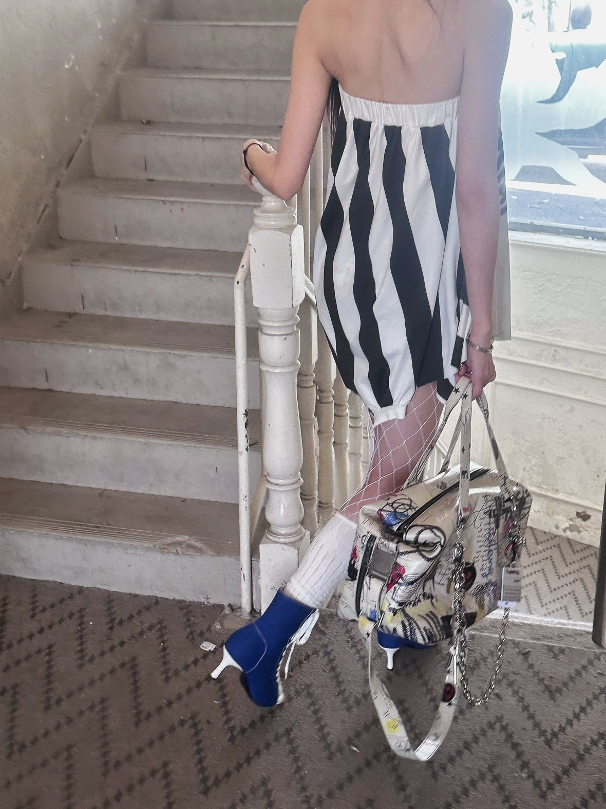 FULLTIDE Belt Print Tote Casual Minimalist Large Unisex Pvc Synthetic Graffiti Beige Bag