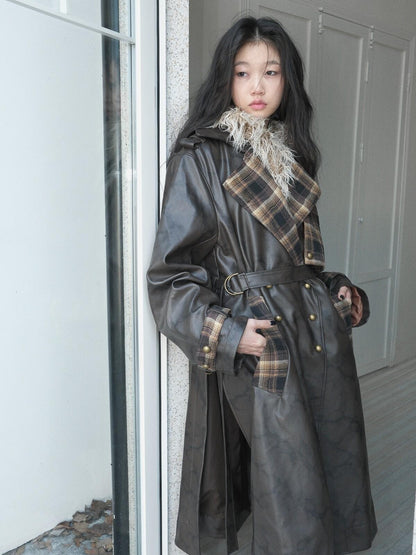 FULLTIDE Black Brown Plaid Patchwork Double Breasted Women&
