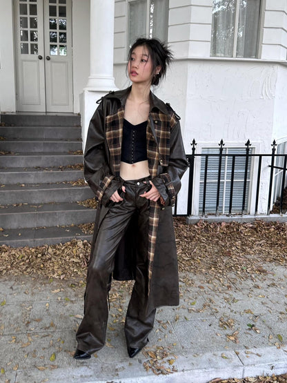 FULLTIDE Black Brown Plaid Patchwork Double Breasted Women&