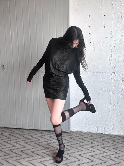 FULLTIDE Black Irregular Snake Print Neck Women&