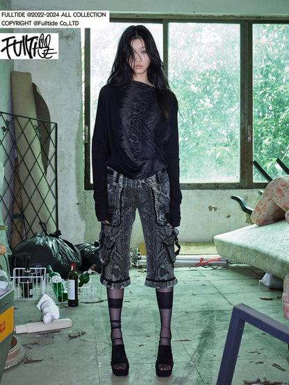 FULLTIDE Black Irregular Snake Print Neck Women&