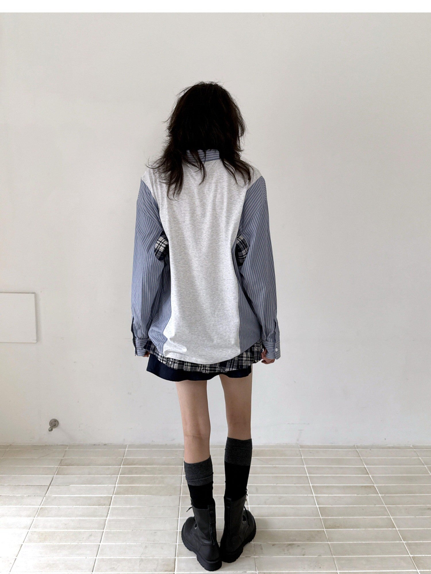 FULLTIDE Blue White Graffiti Printed Patchwork Striped Women&