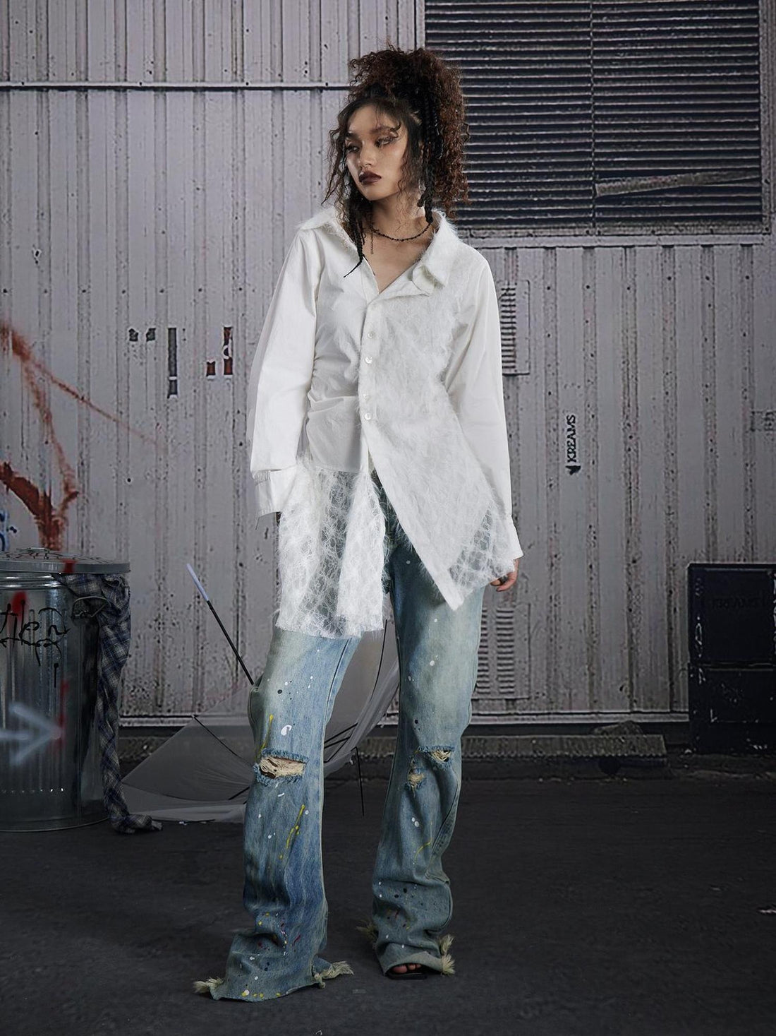 FULLTIDE Breathable Cotton Blend Slim Long Sleeve Turn Down Collar Women White Shirt