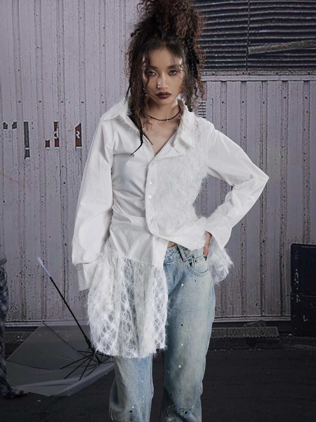 FULLTIDE Breathable Cotton Blend Slim Long Sleeve Turn Down Collar Women White Shirt