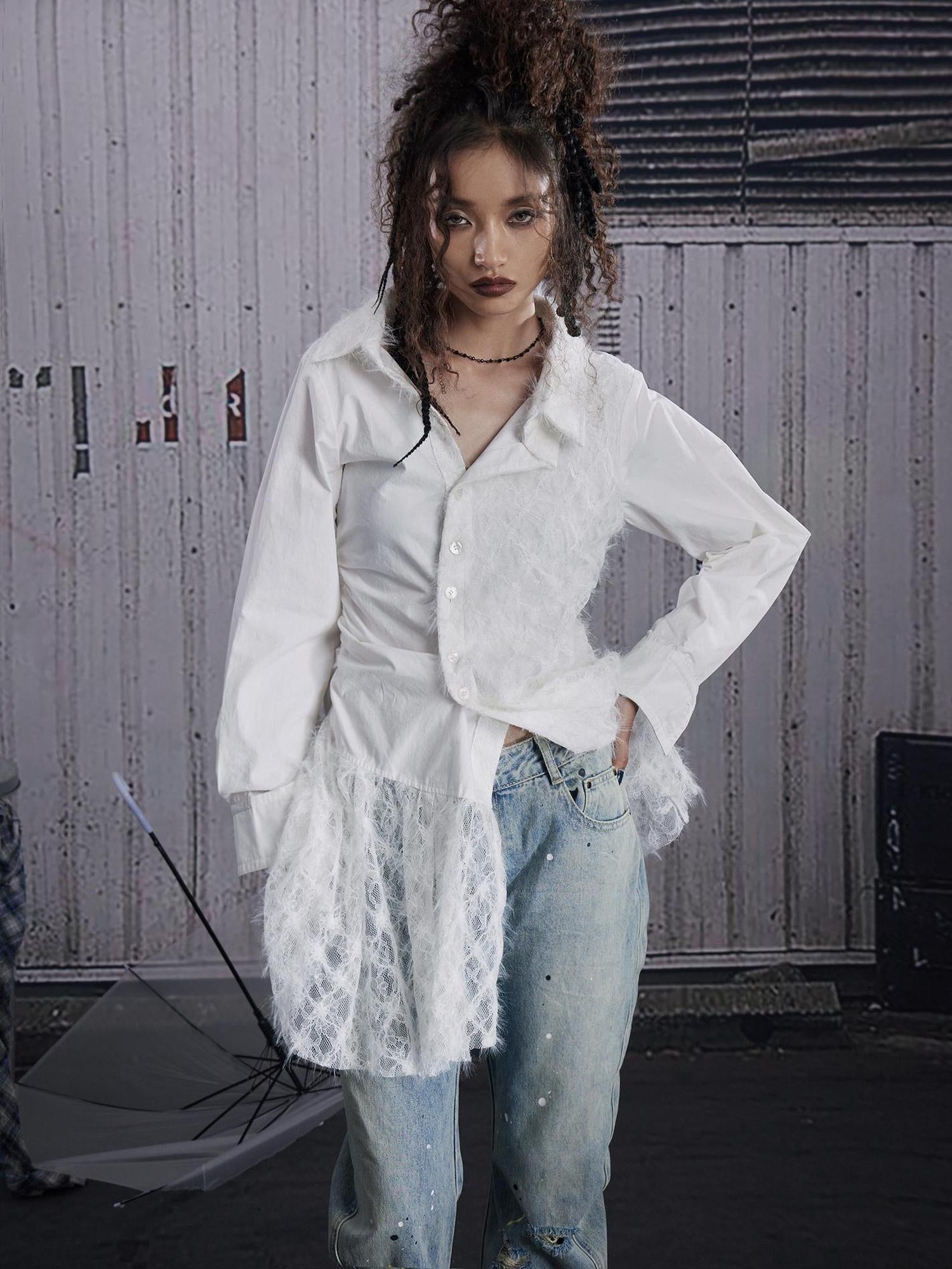 FULLTIDE Breathable Cotton Blend Slim Long Sleeve Turn Down Collar Women White Shirt