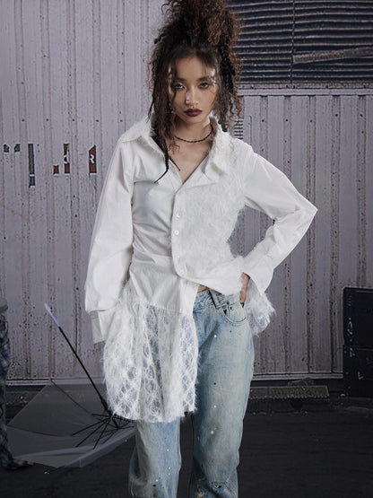 FULLTIDE Breathable Cotton Blend Slim Long Sleeve Turn Down Collar Women White Shirt