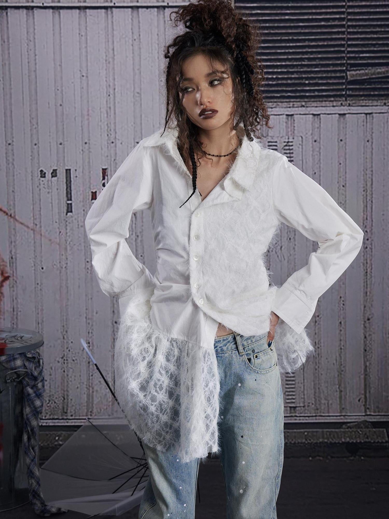 FULLTIDE Breathable Cotton Blend Slim Long Sleeve Turn Down Collar Women White Shirt