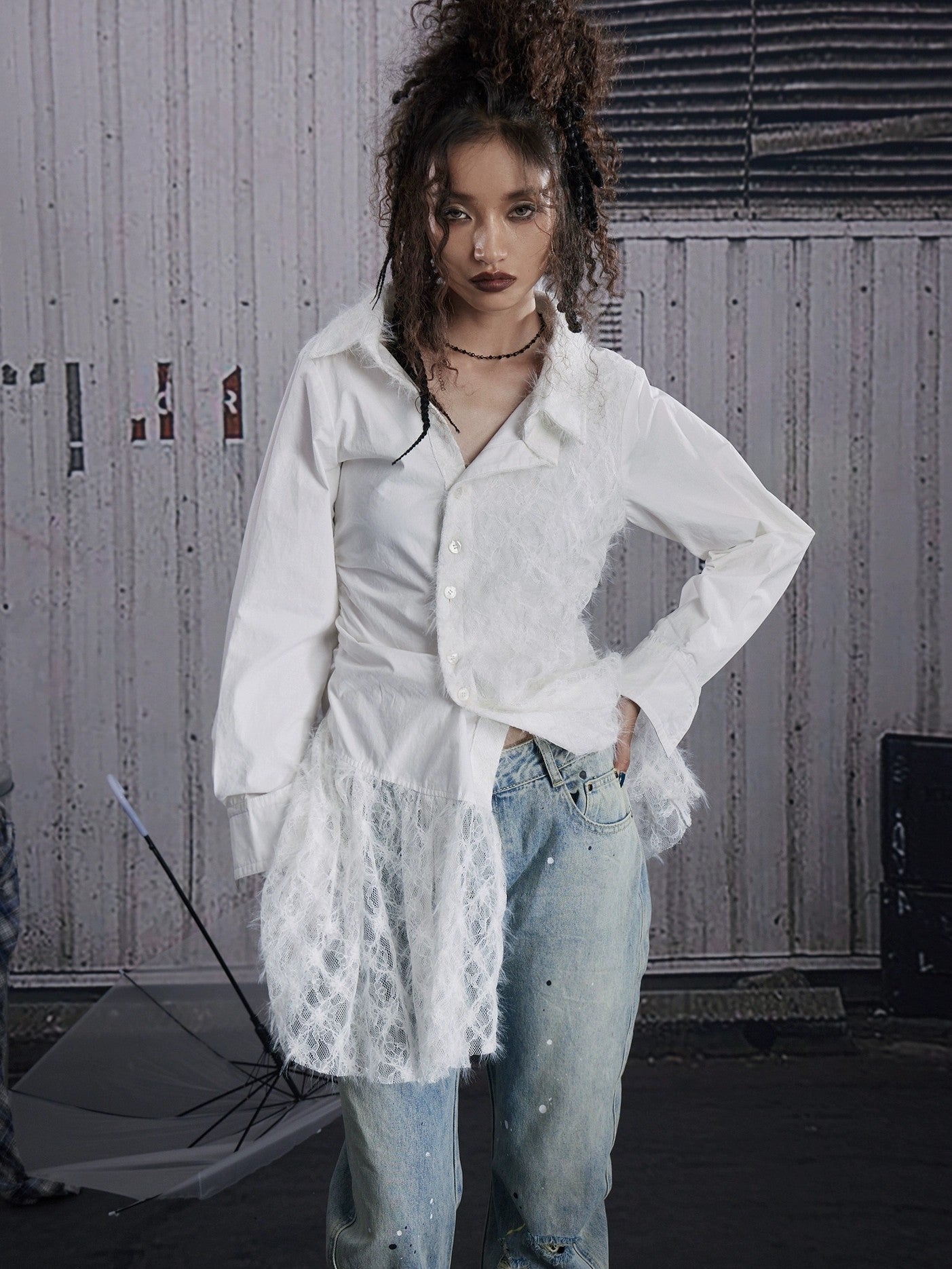 FULLTIDE Breathable Cotton Blend Slim Long Sleeve Turn Down Collar Women White Shirt