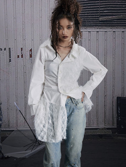 FULLTIDE Breathable Cotton Blend Slim Long Sleeve Turn Down Collar Women White Shirt