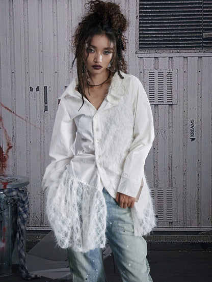 FULLTIDE Breathable Cotton Blend Slim Long Sleeve Turn Down Collar Women White Shirt