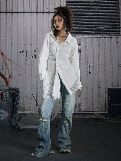 FULLTIDE Breathable Cotton Blend Slim Long Sleeve Turn Down Collar Women White Shirt