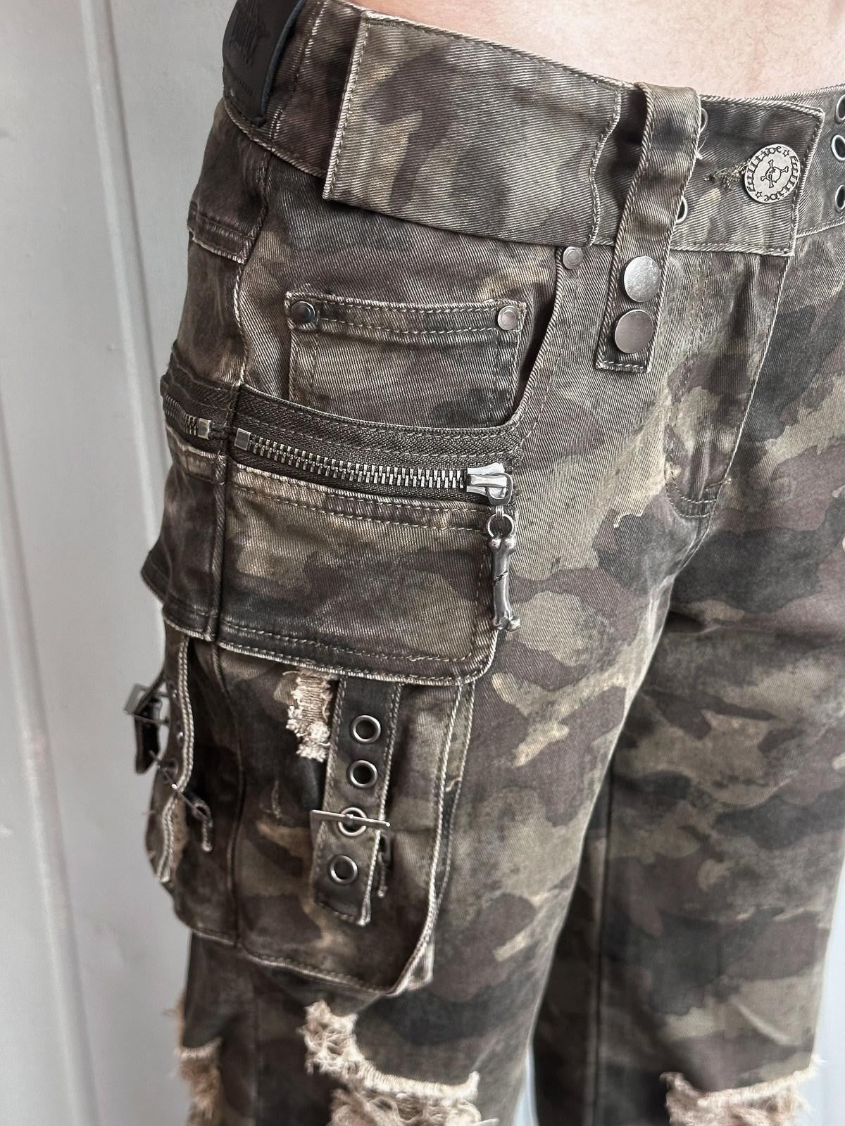 FULLTIDE Camo Distressed Washed Low Rise Bootcut Women&