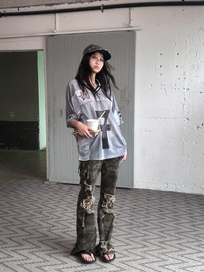 FULLTIDE Camo Distressed Washed Low Rise Bootcut Women&
