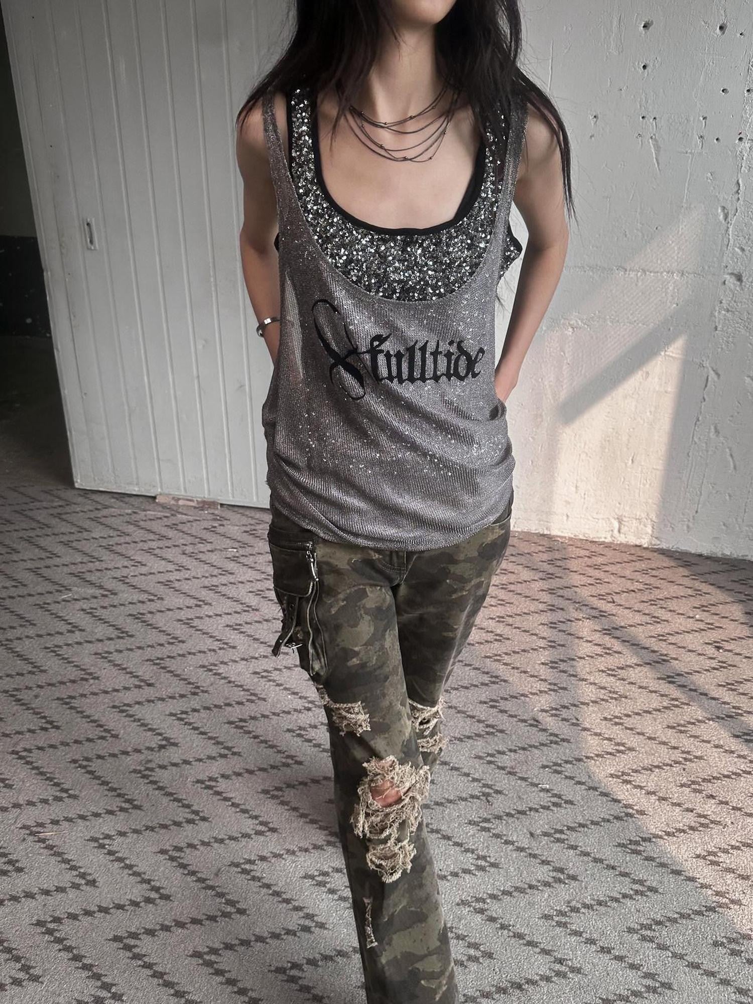 FULLTIDE Camo Distressed Washed Low Rise Bootcut Women&