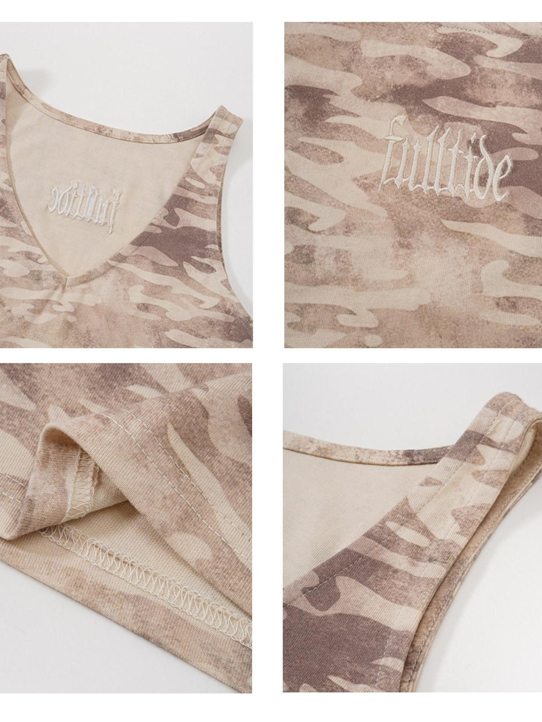 FULLTIDE Camouflage Print Embroidered V-neck Women&