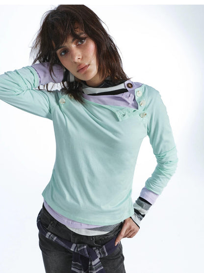 FULLTIDE Candy Color Contrast Button Layered Lyocell Women&