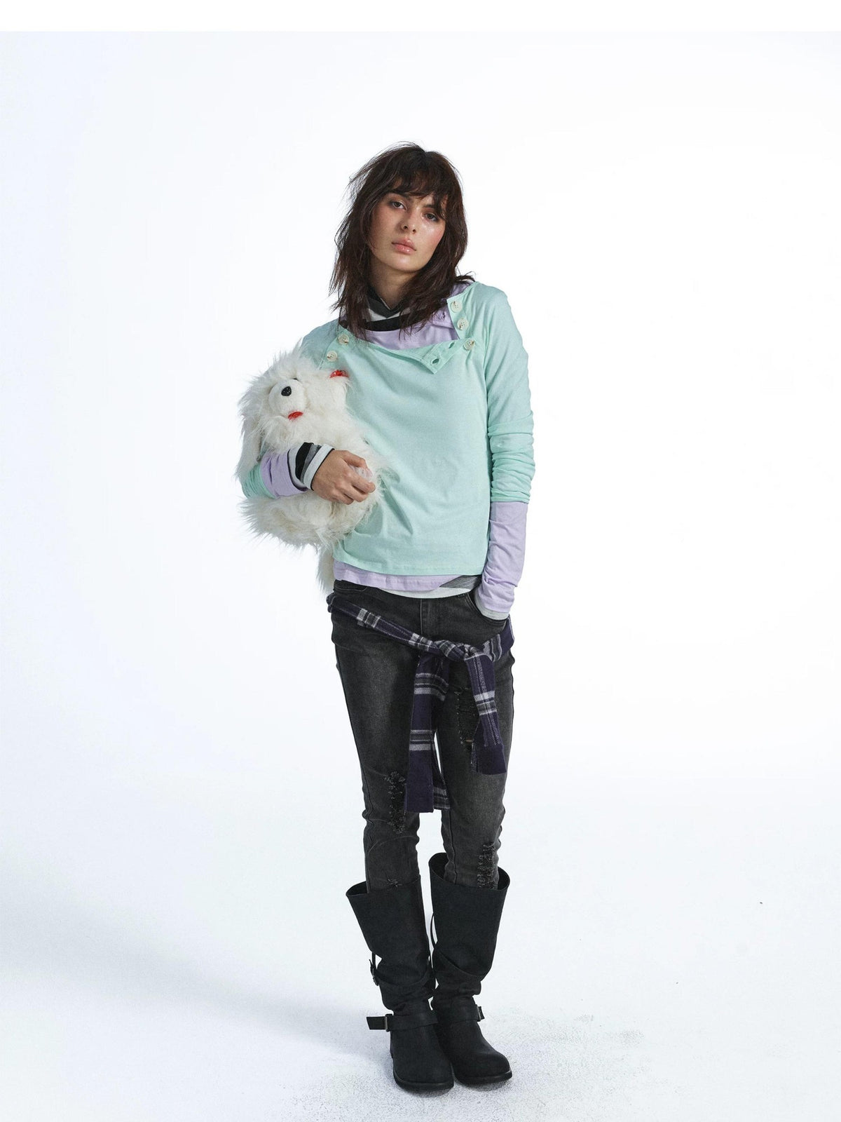 FULLTIDE Candy Color Contrast Button Layered Lyocell Women&