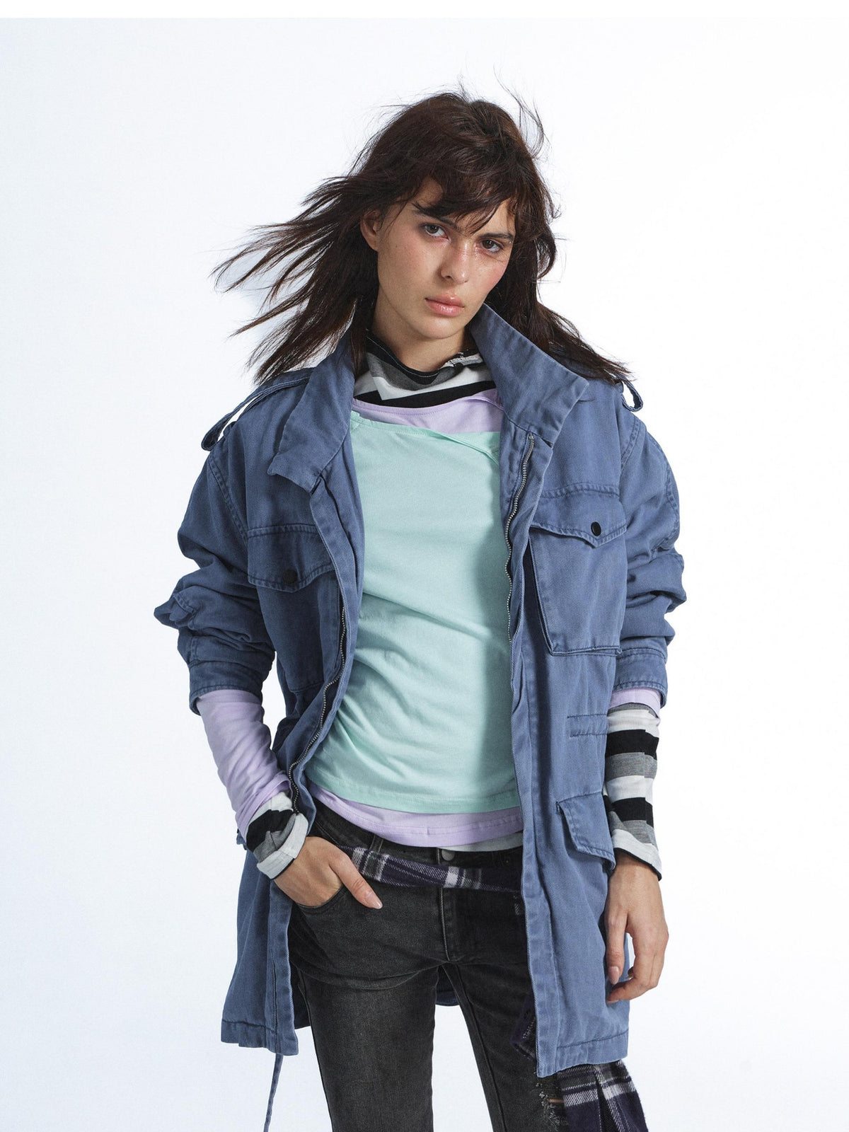FULLTIDE Candy Color Contrast Button Layered Lyocell Women&