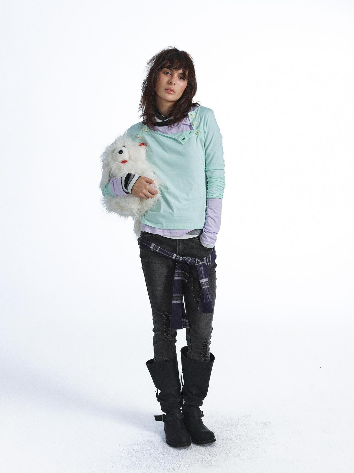 FULLTIDE Candy Color Contrast Button Layered Lyocell Women&