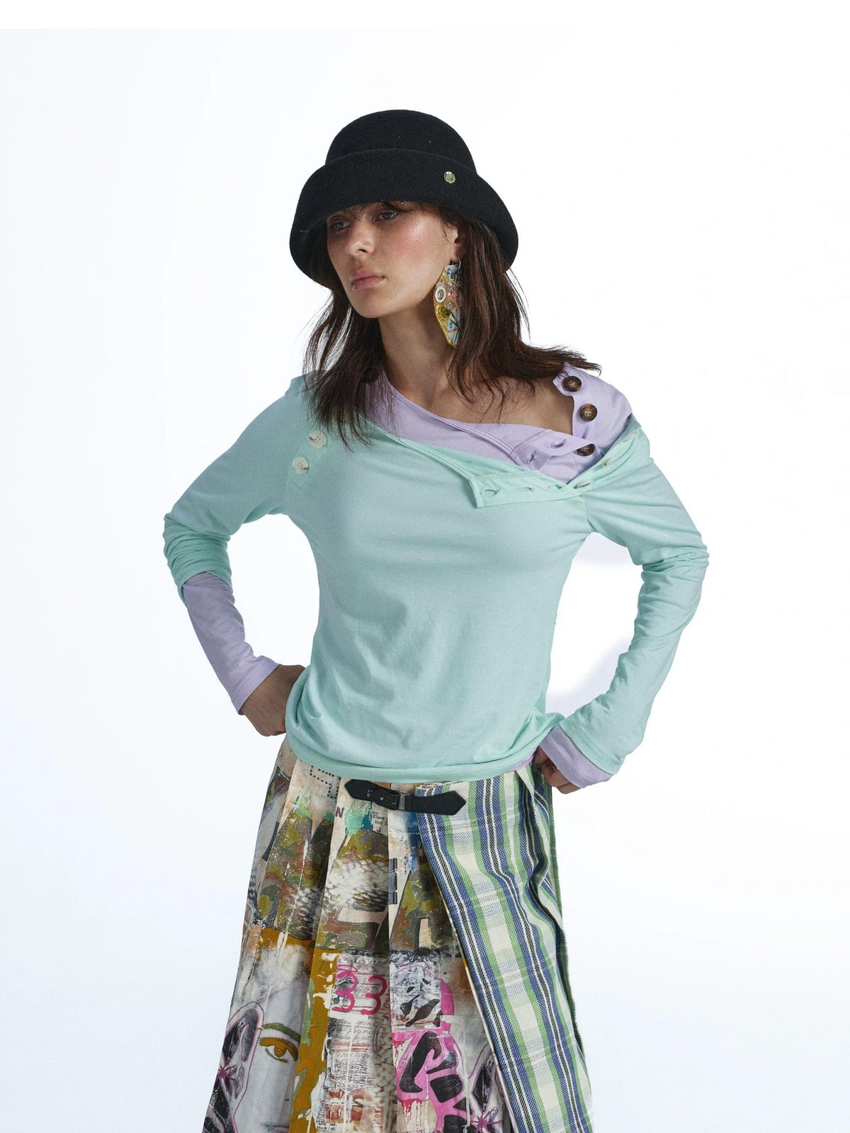 FULLTIDE Candy Color Contrast Button Layered Lyocell Women&