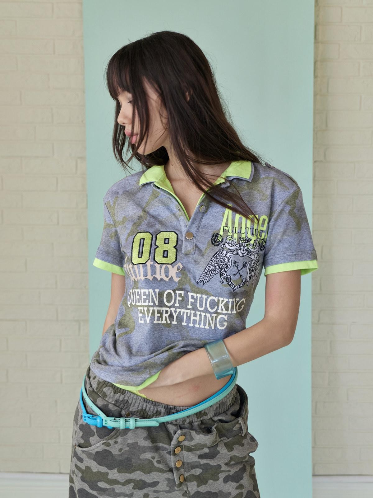 FULLTIDE Candy Color Patchwork Cross Print Henley Women&
