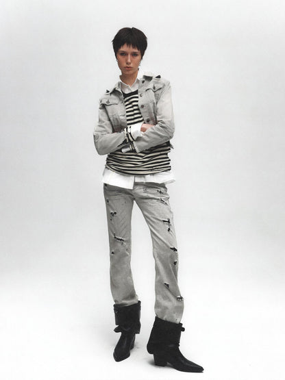 FULLTIDE Comfortable Casual Straight Leg Natural Waist Women Light Gray Classic Jeans