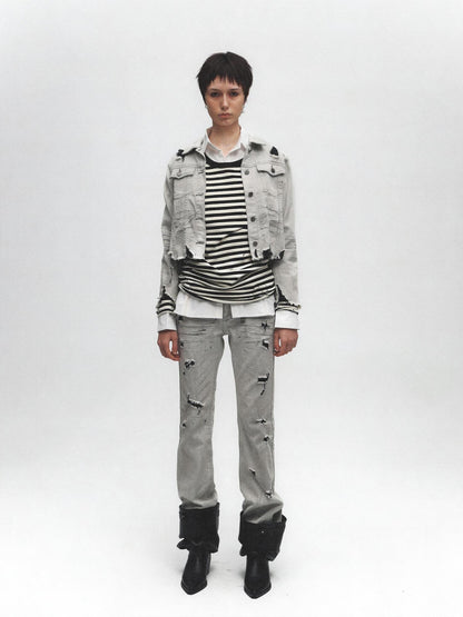 FULLTIDE Comfortable Casual Straight Leg Natural Waist Women Light Gray Classic Jeans