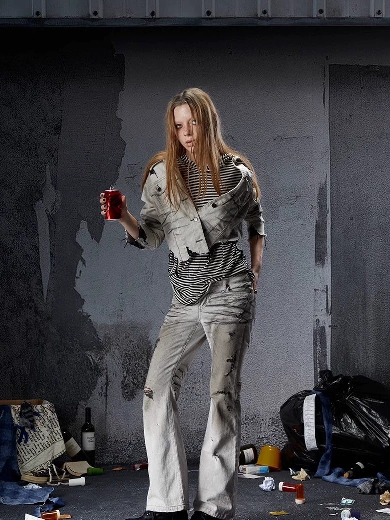 FULLTIDE Comfortable Casual Straight Leg Natural Waist Women Light Gray Classic Jeans