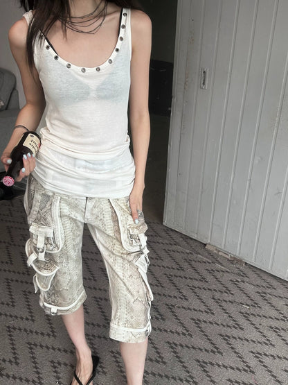 FULLTIDE Cotton Wool Blend Slim Spaghetti Strap Office Women Solid T-Shirt