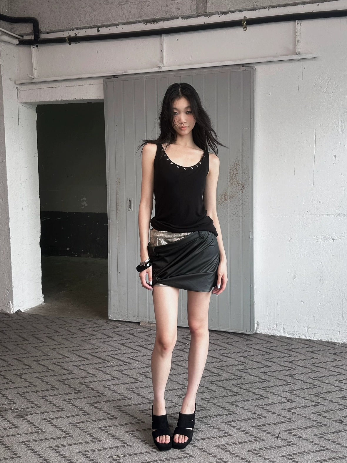 FULLTIDE Cotton Wool Blend Slim Spaghetti Strap Office Women Solid T-Shirt