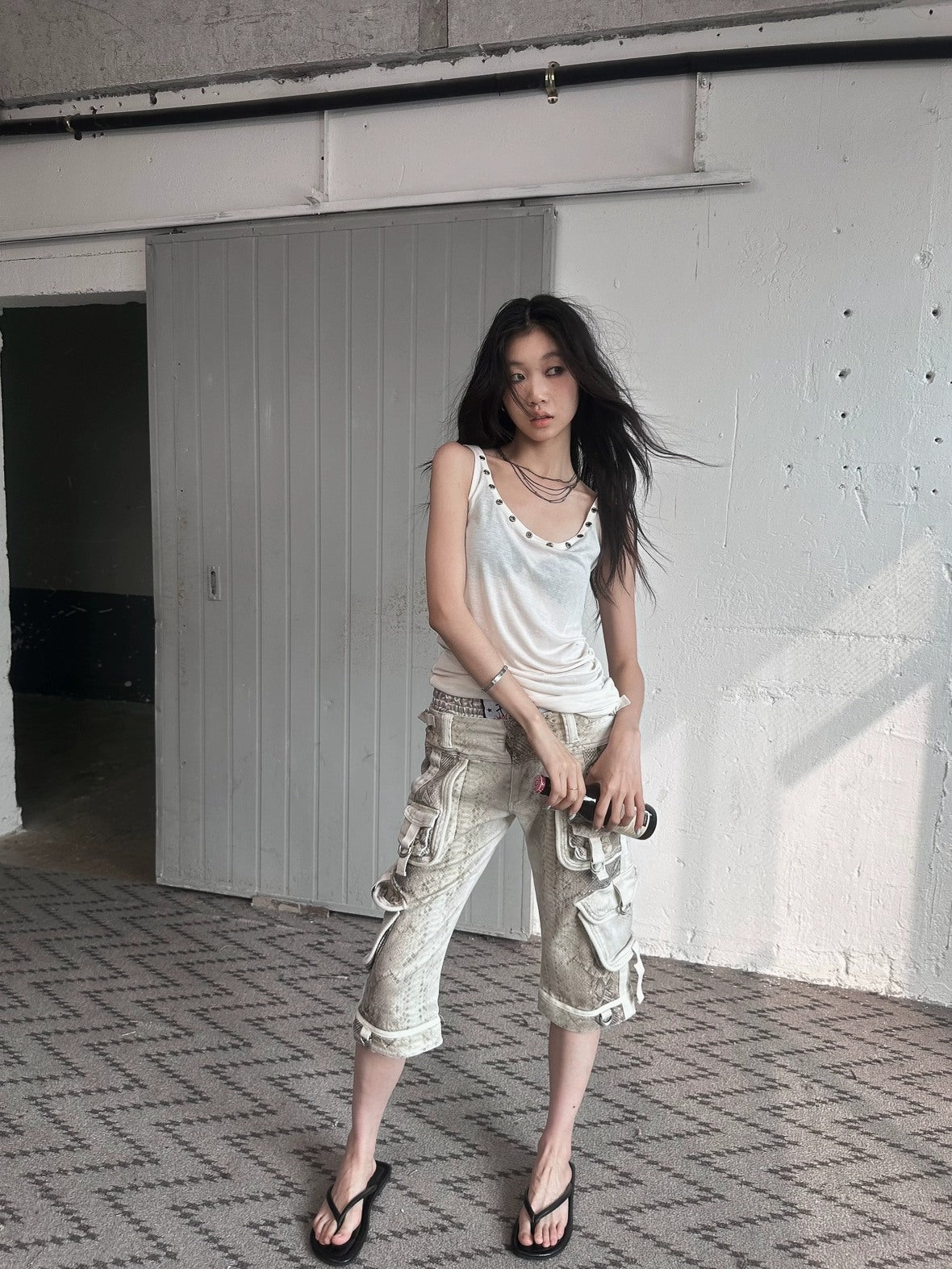 FULLTIDE Cotton Wool Blend Slim Spaghetti Strap Office Women Solid T-Shirt