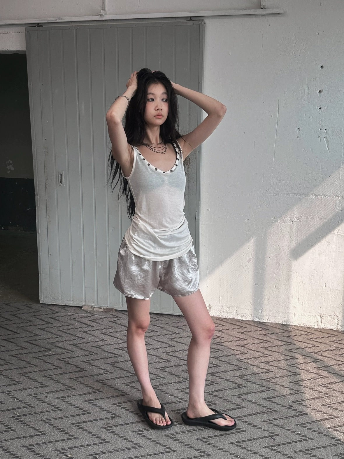 FULLTIDE Cotton Wool Blend Slim Spaghetti Strap Office Women Solid T-Shirt