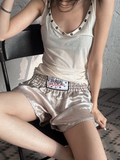 FULLTIDE Cotton Wool Blend Slim Spaghetti Strap Office Women Solid T-Shirt