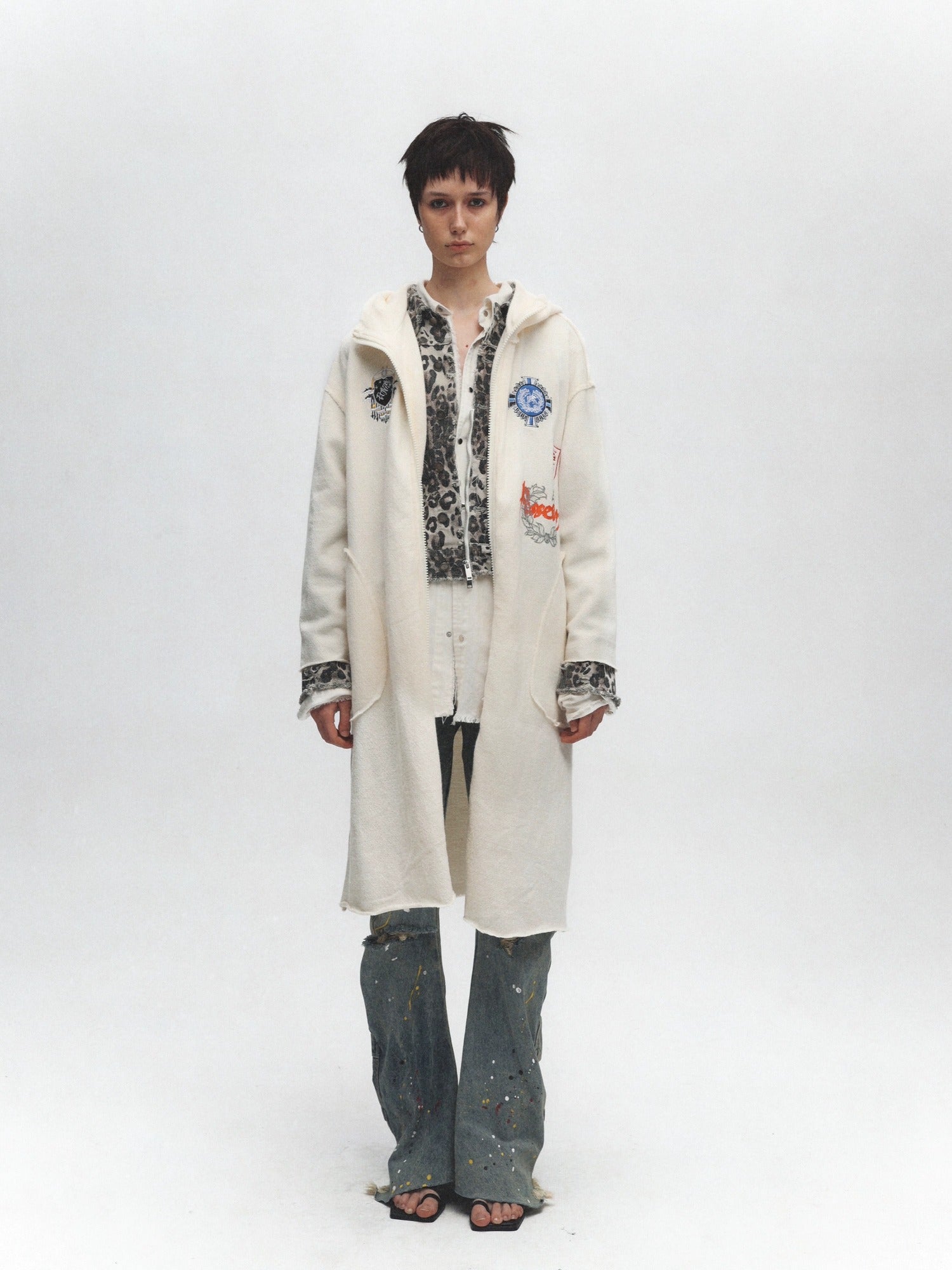 FULLTIDE Cozy Cotton Mid Length Oversized Street Hooded Women Off White Grey Hoodies