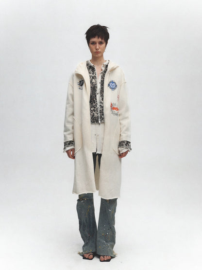 FULLTIDE Cozy Cotton Mid Length Oversized Street Hooded Women Off White Grey Hoodies