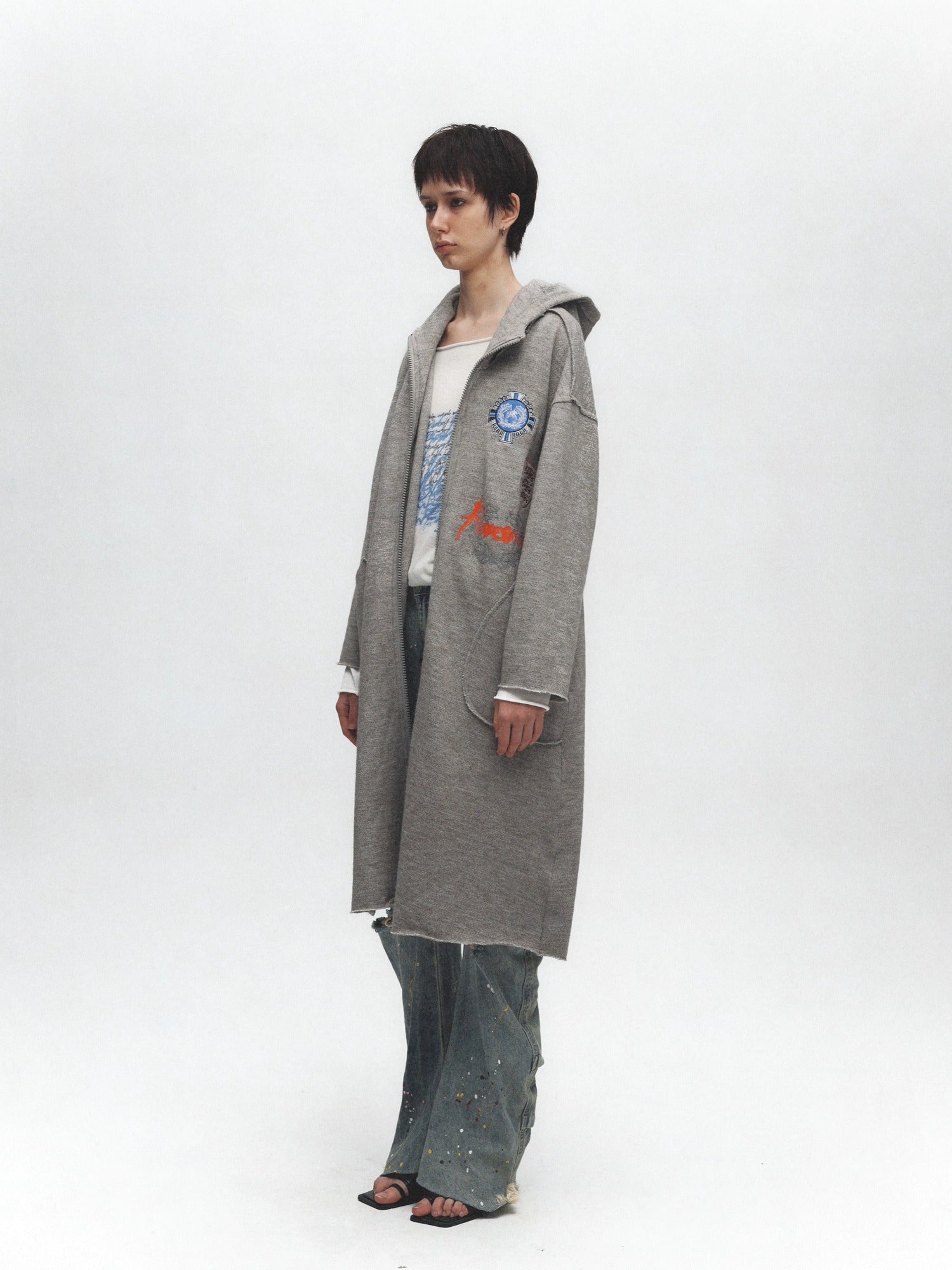 FULLTIDE Cozy Cotton Mid Length Oversized Street Hooded Women Off White Grey Hoodies