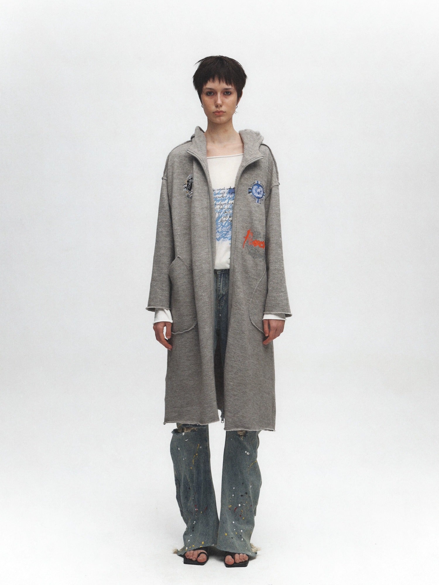 FULLTIDE Cozy Cotton Mid Length Oversized Street Hooded Women Off White Grey Hoodies