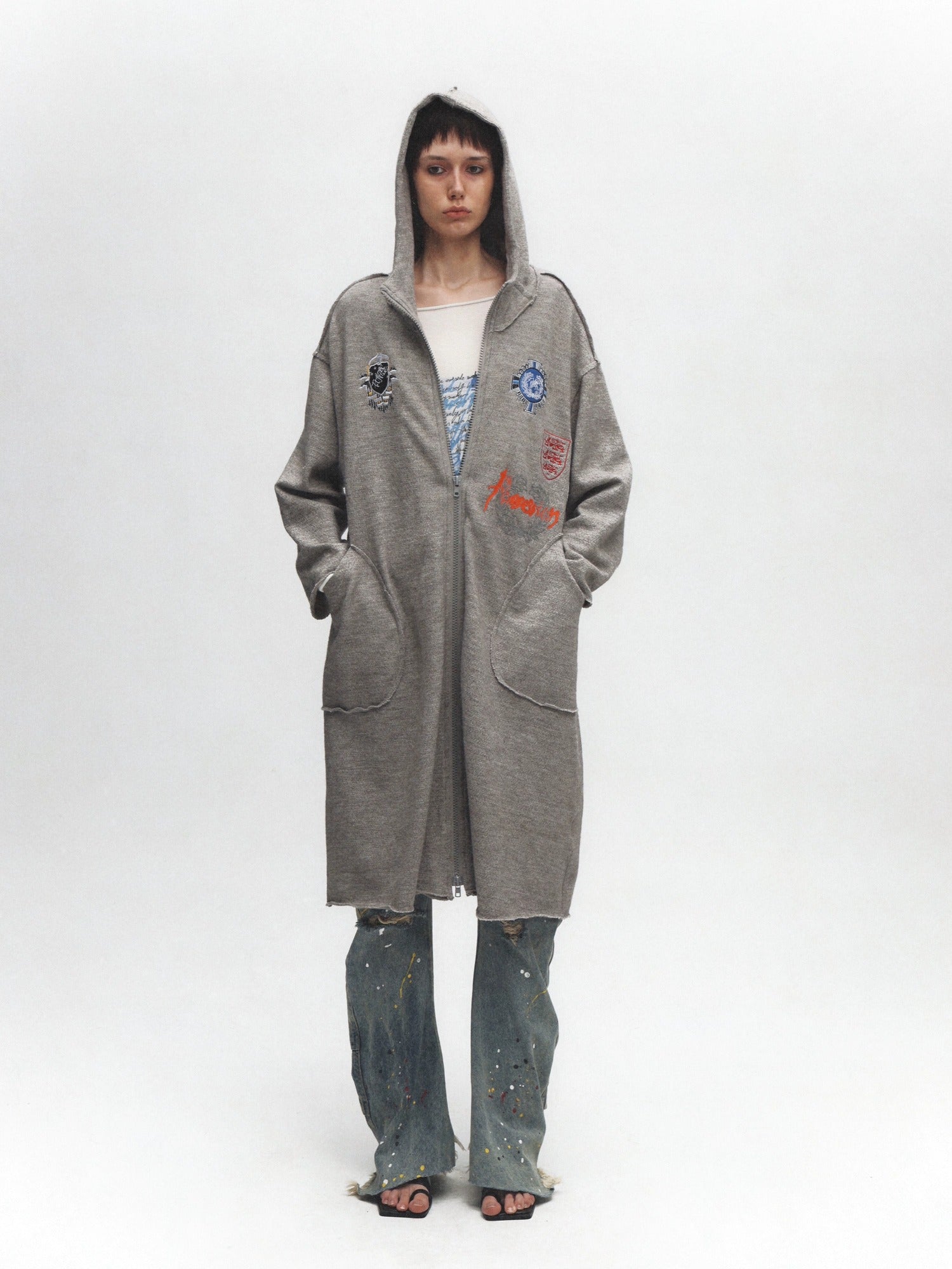 FULLTIDE Cozy Cotton Mid Length Oversized Street Hooded Women Off White Grey Hoodies