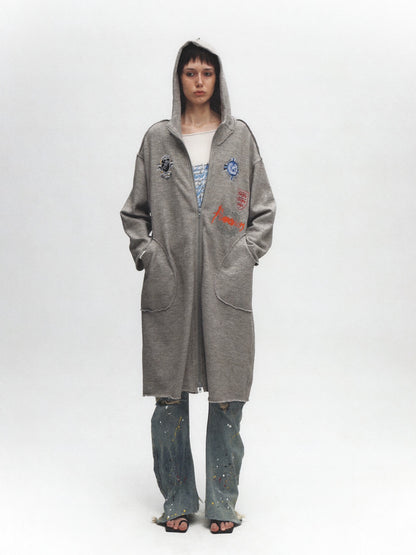 FULLTIDE Cozy Cotton Mid Length Oversized Street Hooded Women Off White Grey Hoodies
