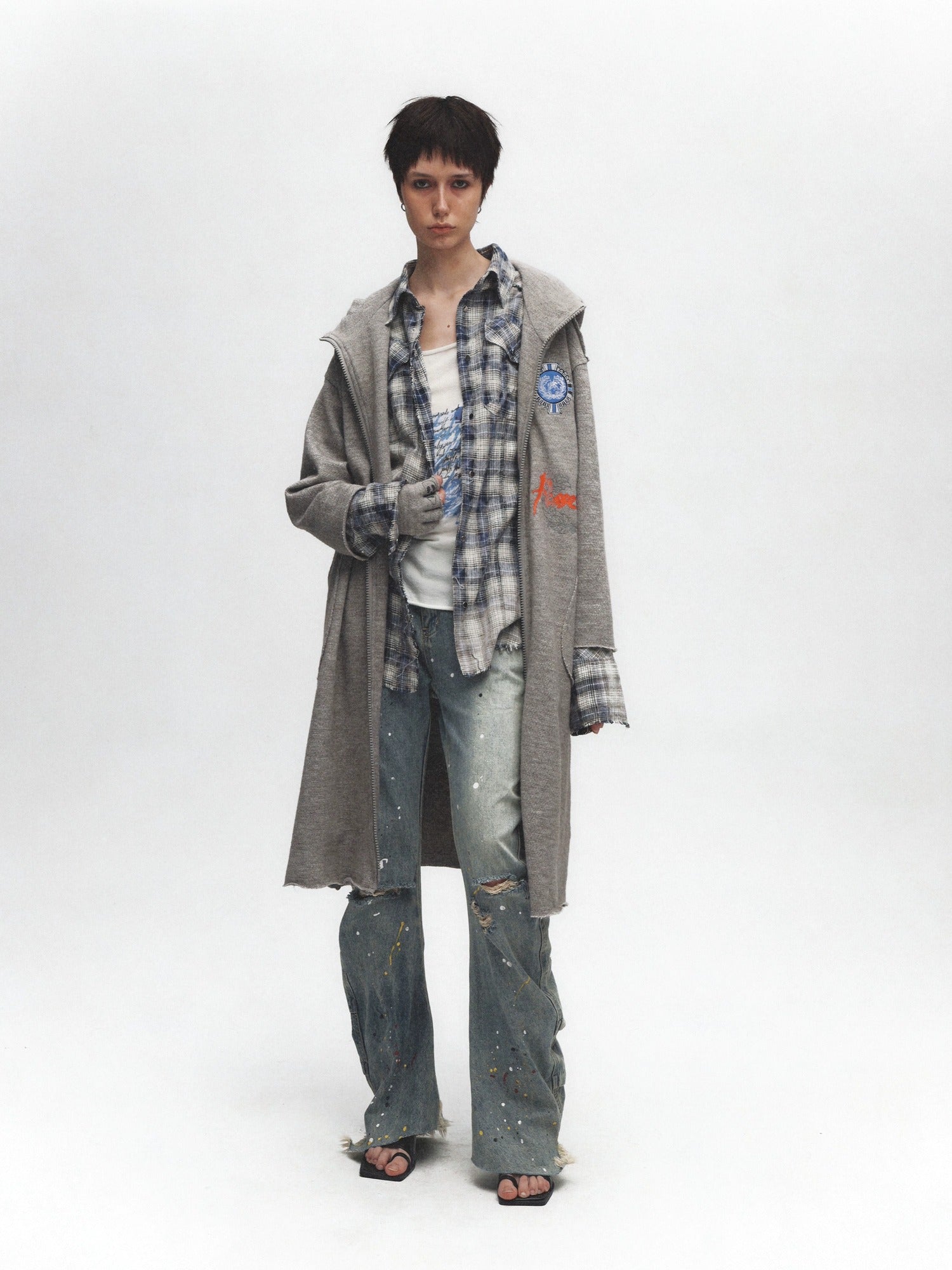 FULLTIDE Cozy Cotton Mid Length Oversized Street Hooded Women Off White Grey Hoodies