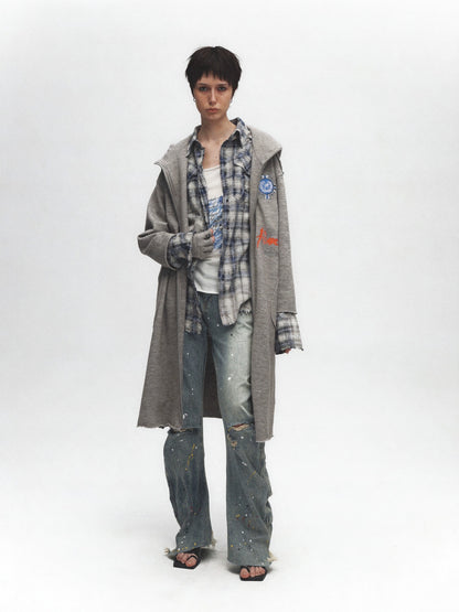 FULLTIDE Cozy Cotton Mid Length Oversized Street Hooded Women Off White Grey Hoodies