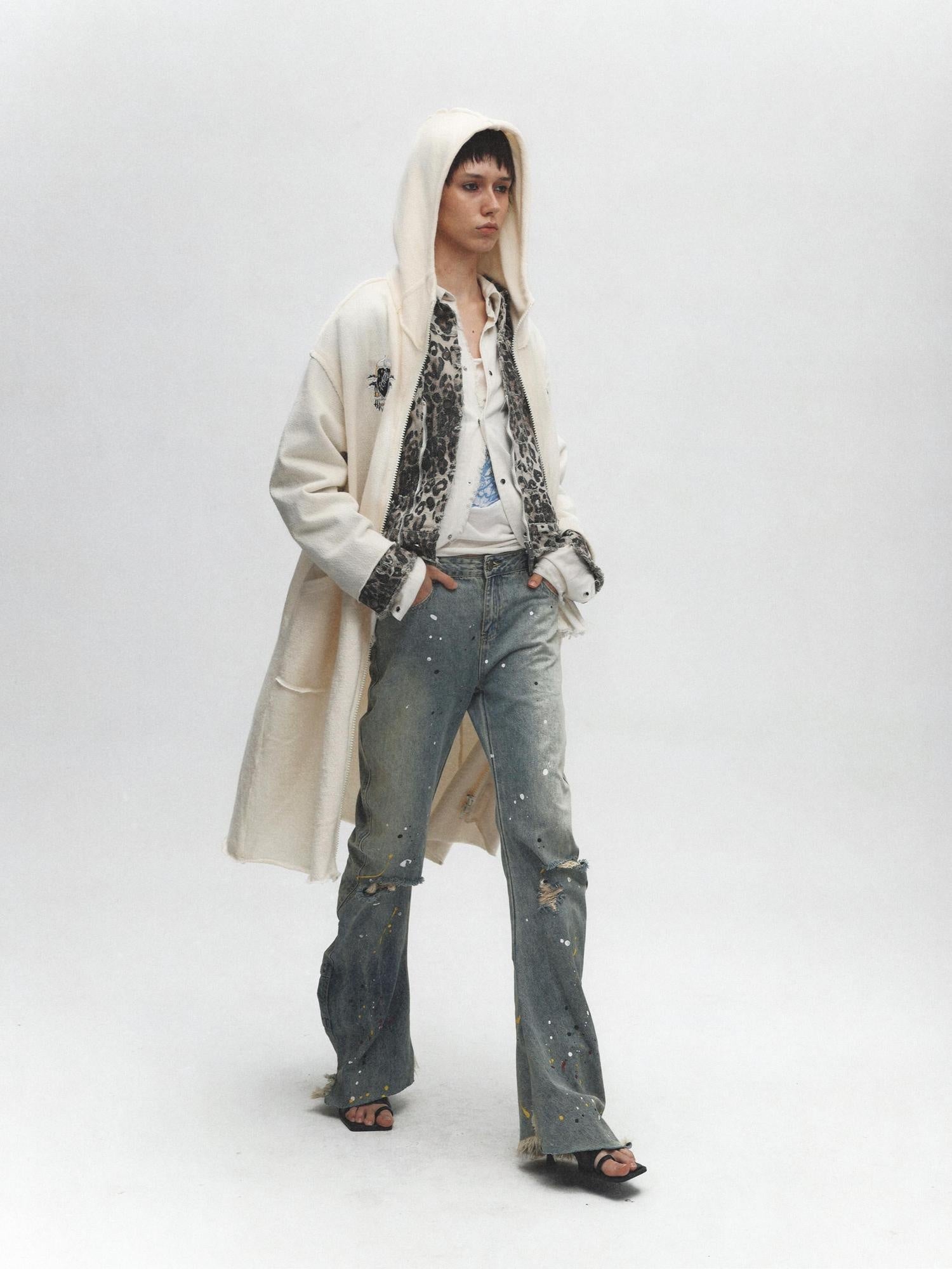 FULLTIDE Cozy Cotton Mid Length Oversized Street Hooded Women Off White Grey Hoodies