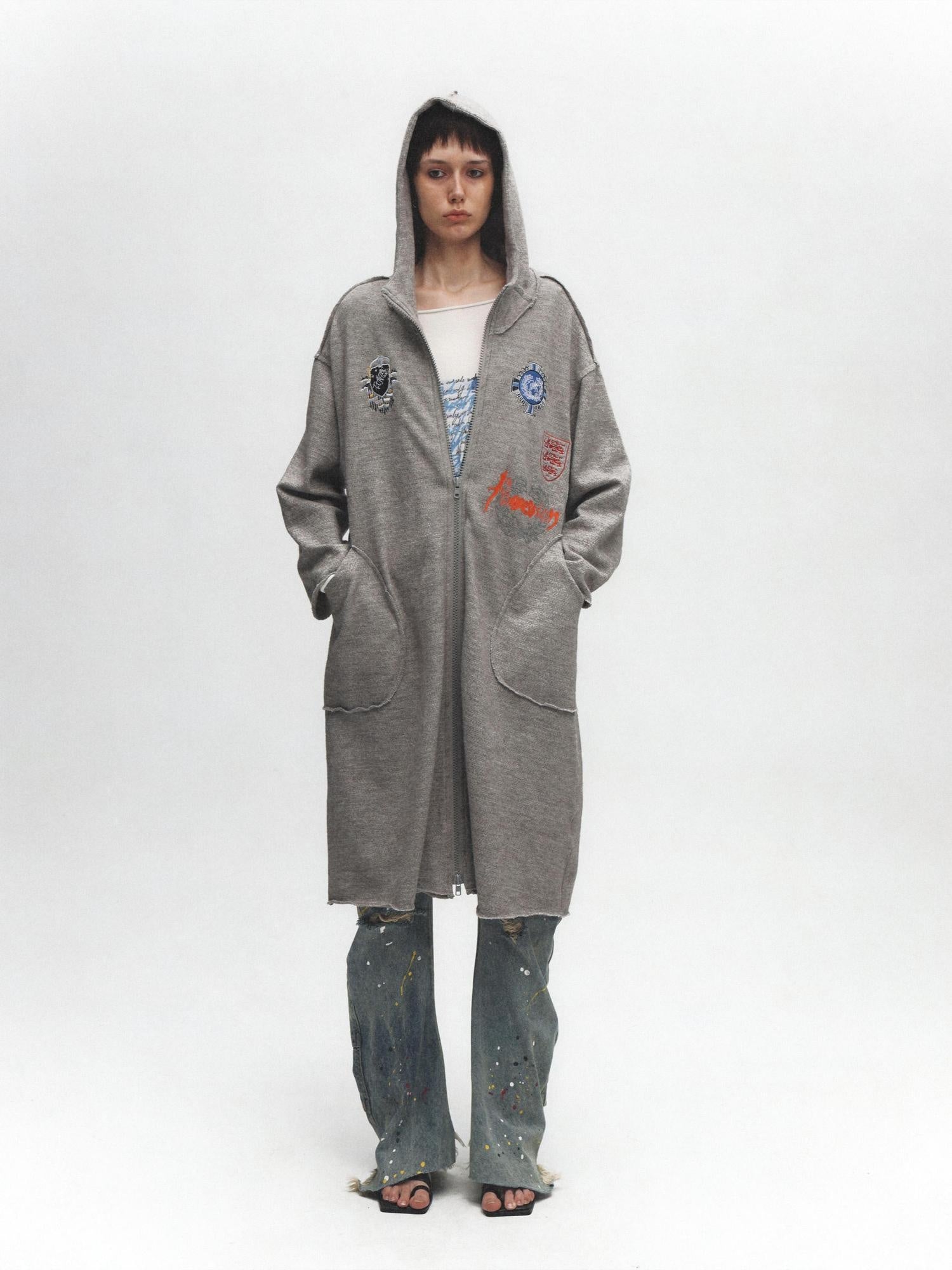 FULLTIDE Cozy Cotton Mid Length Oversized Street Hooded Women Off White Grey Hoodies
