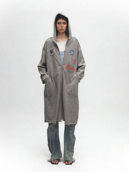 FULLTIDE Cozy Cotton Mid Length Oversized Street Hooded Women Off White Grey Hoodies