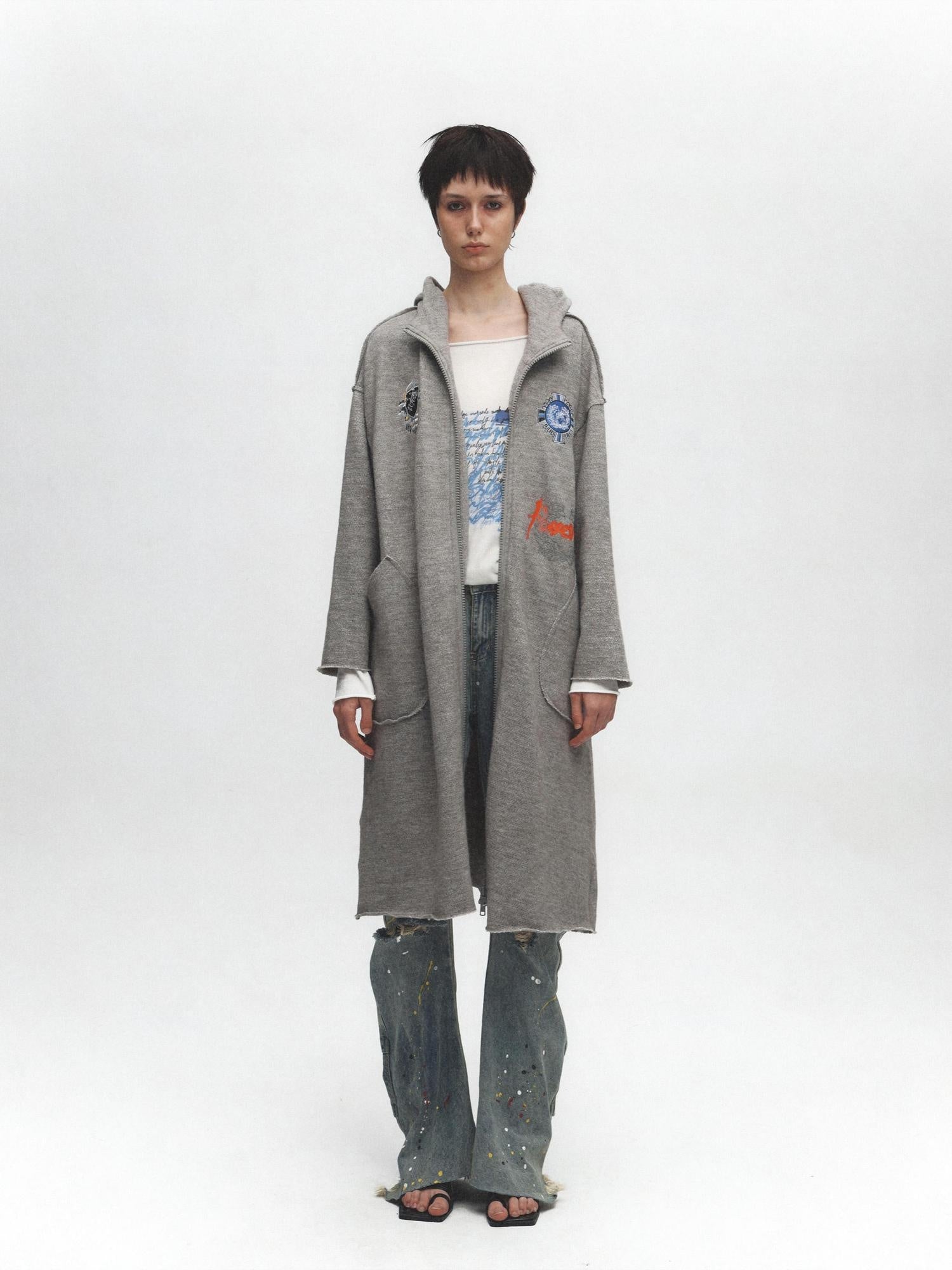 FULLTIDE Cozy Cotton Mid Length Oversized Street Hooded Women Off White Grey Hoodies