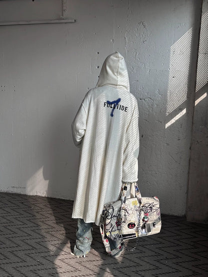 FULLTIDE Cozy Cotton Mid Length Oversized Street Hooded Women Off White Grey Hoodies